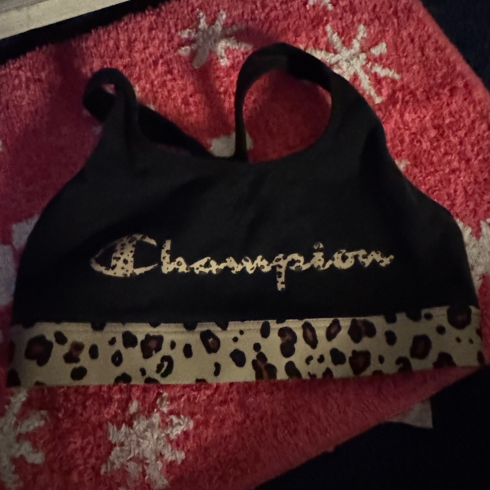 Champion Black and Leopard Print Sports Bra